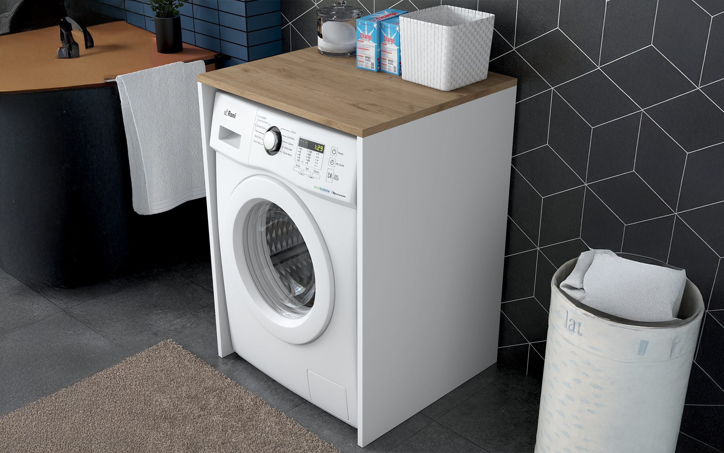 Washing machine cabinet Rocky, walnut + white  3